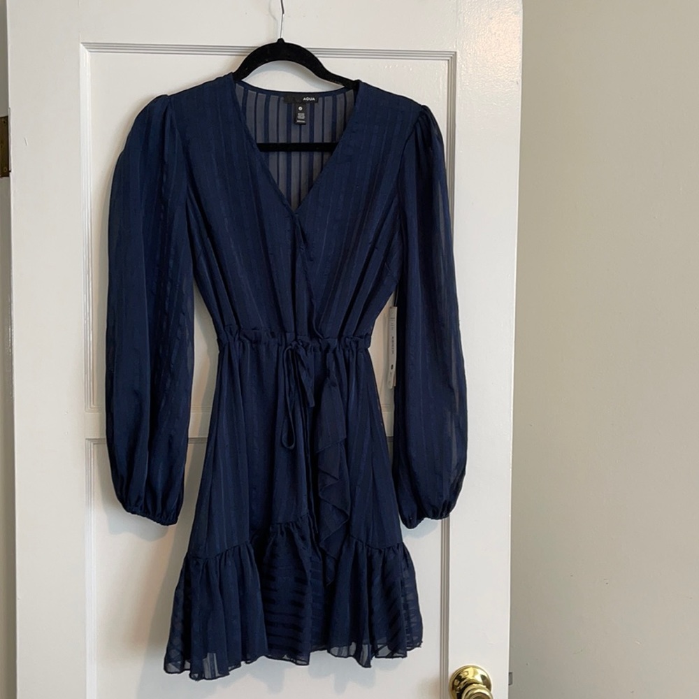 Aqua navy blue ruffle dress